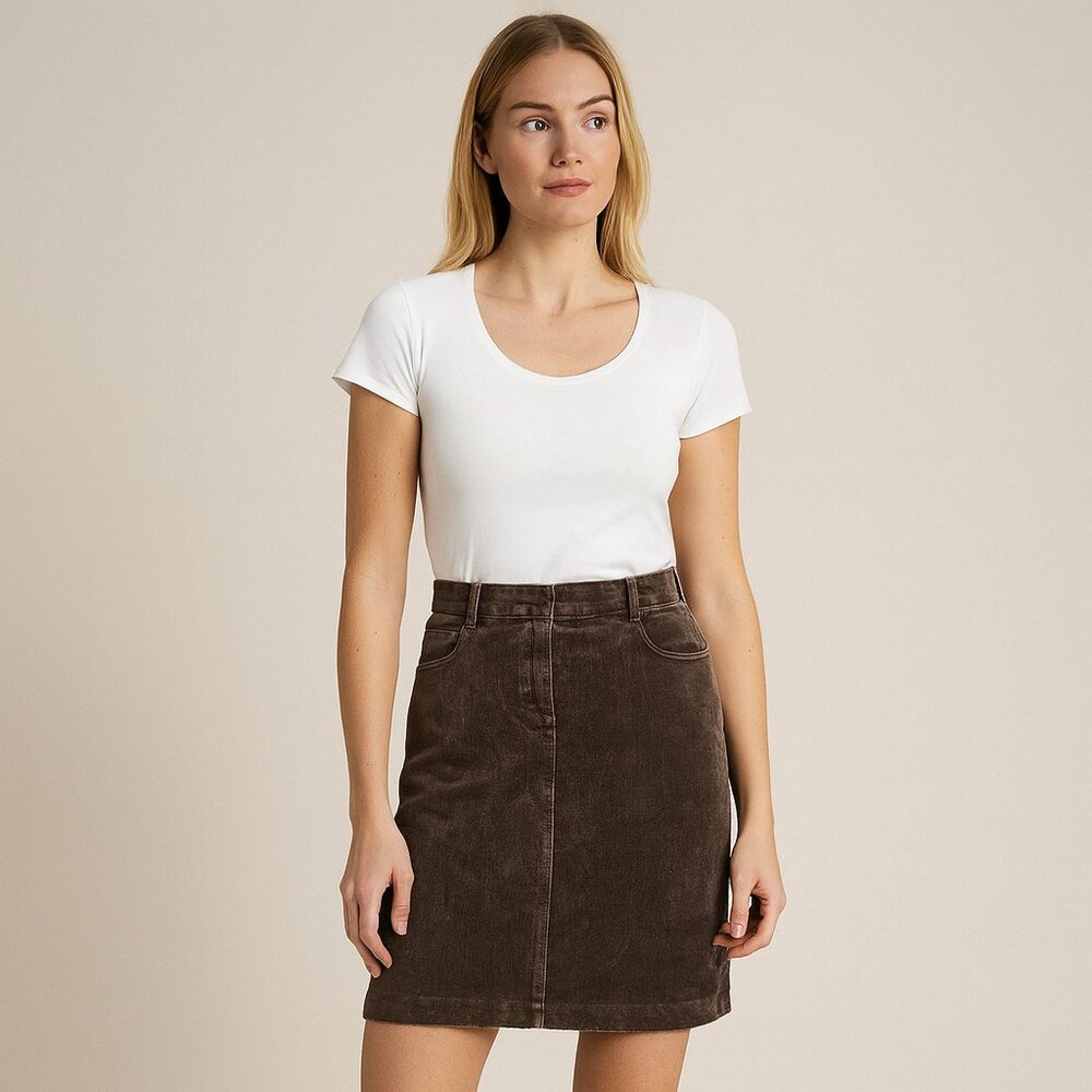 #075 VINTAGE | Modes Crystals Fashion Brown Corduroy Skirt